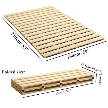 LOBOTOU Queen Size Foldable Wood Bed Slats, Breathable Wooden Mattress Support Base, Japanese Tatami Floor Bed Frame for Guest Bedroom, Easy to Store (Queen (U.S. Standard)) LOBOTOU
