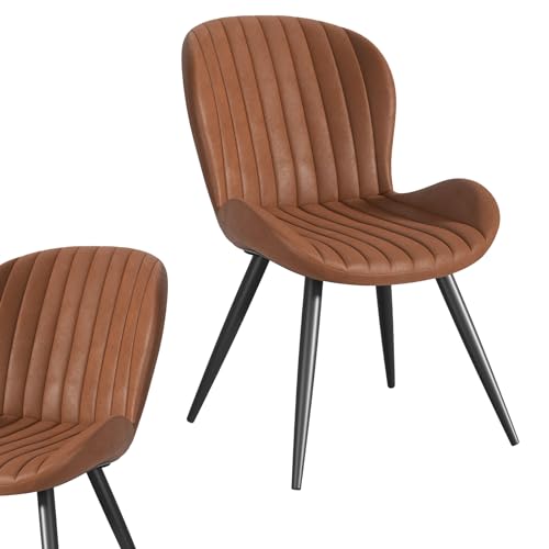 Nalupatio Dining Chairs Set of 6, Modern Dining Room Chairs Comfy Backrest Thick Upholstered Kitchen Chairs 19IN Height with Metal Legs Brown Nalupatio