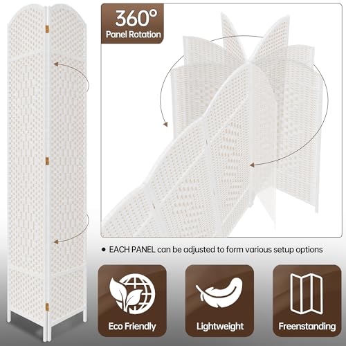 DURASPACE 6 Panel Room Divider, 6ft Tall Folding Privacy Screen, 360°Rotation, Hand-Woven Freestanding Wood Partition for Room Separation DURASPACE