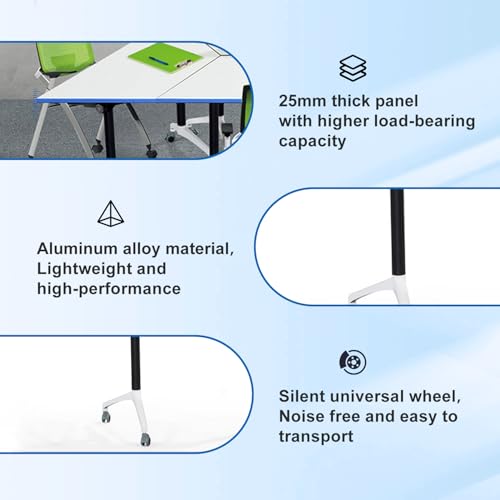 Folding Conference Room Tables,Modular Conference Table for Meeting Rooms,Mobile Portable Training Table with Locked Wheels,Flip Top Rolling Meeting Rooms Table Stackable Seminar Tables for Office Relgix