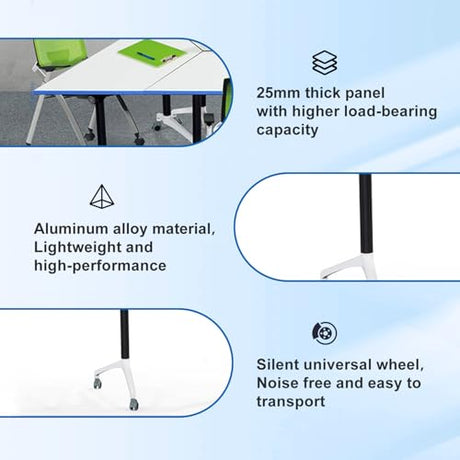 Folding Conference Room Tables,Modular Conference Table for Meeting Rooms,Mobile Portable Training Table with Locked Wheels,Flip Top Rolling Meeting Rooms Table Stackable Seminar Tables for Office Relgix