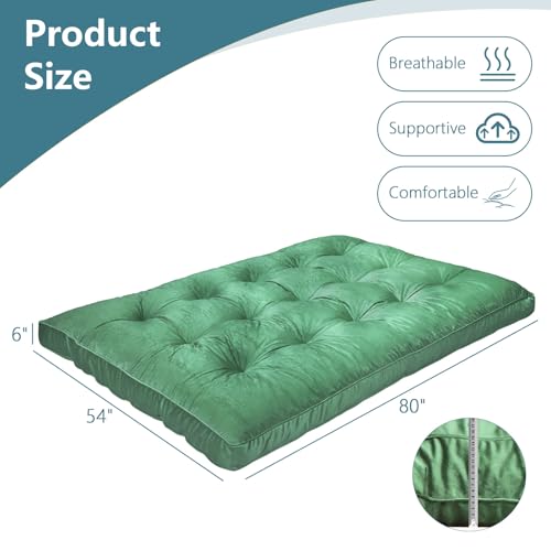 SANXUO Futon Mattres Full Size 6",Flannel Floor Foldable for Adults,Floor Futon Mattress,High Density Shredded Foam Filling Mattress for Bedroom,Living (Frame Not Included), 54 x 80, (Green) SANXUO