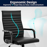 Haranuo Office Chair, Ergonomic Executive Conference Room Chairs, Ribbed Leather Desk Chair with Lumbar Support, Adjustable Height Mid-Back Swivel Chair with Padded Seat and Square Tube Armrests Haranuo