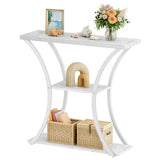 Hoctieon 3 Tier Console Table with Open Wood Shelves, Decorative Entryway Table with Curved Metal Frames, Narrow Sofa Table for Entrance, Living Room, Hallway, White Marbled Hoctieon