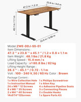 VEVOR Height Adjustable Desk, 47.2 x 23.6 in, Support 180 lbs, Electric Standing Desk with 3 Memory Presets, Sturdy Dual Metal Frame, Versatile Computer Sit Stand up Desks, Suitable for Home Office VEVOR