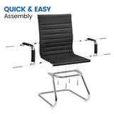 Yaheetech Faux Leather Office Reception Chair Without Wheels Mid Back Ergonomic Guest Chairs for Conference Reception Room Waiting Room, Set of 2 Black