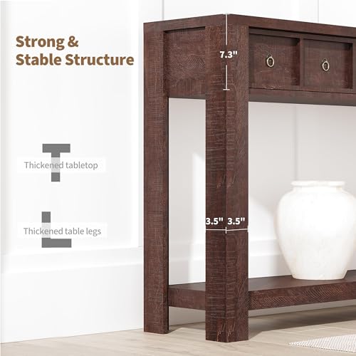 IDEALHOUSE 54inch Rustic Wooden Entryway Table with 2 Drawers & Open Shelf – Farmhouse Console Sofa Table for Hallway, Foyer & Living Room, Brown IDEALHOUSE