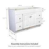 Design House Wyndham 48 Inch Bathroom Vanity, Ready to Assemble, Solid Wood, White, 597278 Design House