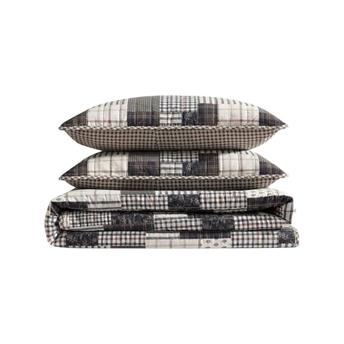 Eddie Bauer - King Quilt Set, Naturally Soft Cotton Bedding w/a Lightweight Feel for All-Year Comfort, Reversible w/Matching Pillowcases, 3 Piece Bed Set (Antique Brown) Eddie Bauer