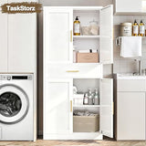 TaskStorz 71" Tall Kitchen Pantry Cabinet, Metal Kitchen Pantry Storage Cabinet with Drawer and 2 Adjustable Shelves, Freestanding Pantry Cupboard for Living, Dining Room, White TaskStorz