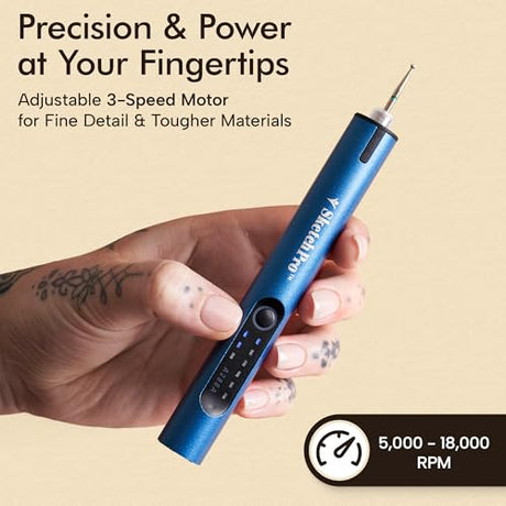 SketchPro Cordless Engraving Pen with LED Light – 3-Speed Precision Etching Tool for Wood, Metal, Glass & Plastic – USB-C Rechargeable, 26 Accessories – Ideal for DIY, Jewelry & Craft Projects Calavive