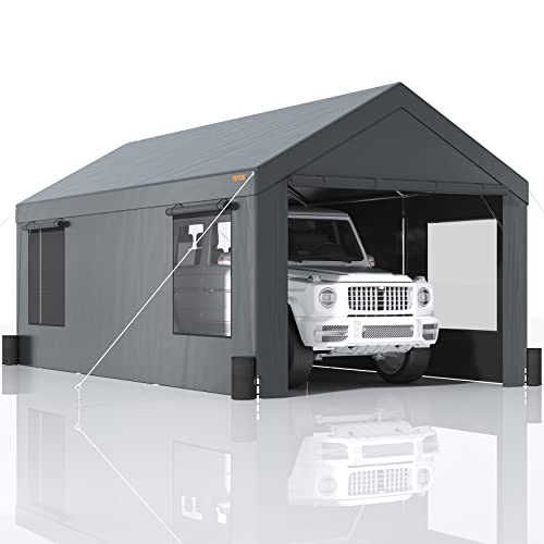 VEVOR Carport, 10x20ft Heavy Duty Carport Car Canopy, Portable Garage Car Port with Roll-up Ventilated Windows & Removable Sidewalls, UV Resistant Waterproof All-Season Tarp for SUV, Car, Tru - WoodArtSupply