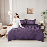 Feelyou Adults Gothic Damask Print Bedding Set Purple Goth Bat Victorian Floral Comforter Set 7 Pieces Comforters Full Size Boho Bohemian Exotic Bed in a Bag Feelyou