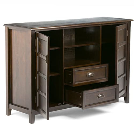 SIMPLIHOME Burlington SOLID WOOD Universal TV Media Stand, 54 inch Wide, Traditional, Living Room Entertainment Center with Storage, for Flat Screen TVs up to 60 inches in Mahogany Brown SIMPLIHOME