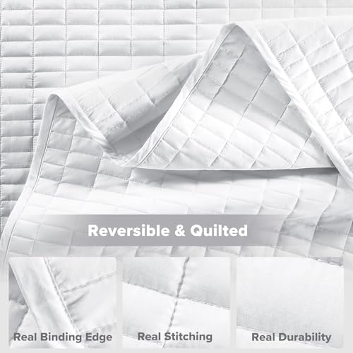 Comfort Spaces Kienna Quilt Set- Double Sided Stitching Design Summer Blanket, Lightweight, Soft, All Season Bedding Layer, Matching Sham, White, Coverlet King (104"x90") 3 Piece Comfort Spaces