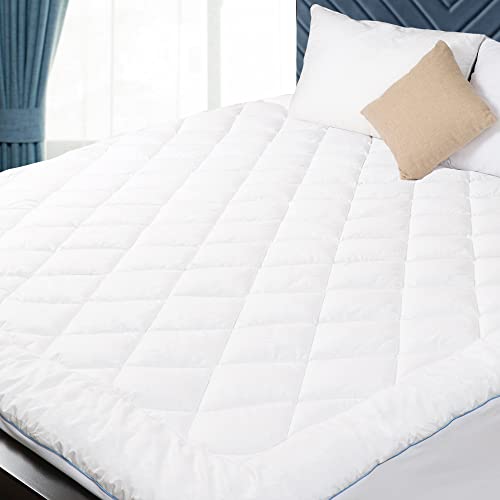 HOMTEC King Mattress Pad Cotton Mattress Pad Cover Quilted Mattress Cover 18-22" Deep Pocket Mattress Protector King Size Thin Down Alternative Filling Noiseless & Breathable HOMTEC