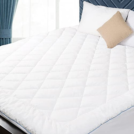 HOMTEC King Mattress Pad Cotton Mattress Pad Cover Quilted Mattress Cover 18-22" Deep Pocket Mattress Protector King Size Thin Down Alternative Filling Noiseless & Breathable HOMTEC