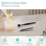 Lufeiya Small Makeup Vanity Desk with Fabric Drawers, 32 inch White Vanity Desks with Mirror and Light, Dressing Table and Chair Set with Power Outlet for Girls Bedroom, White Lufeiya