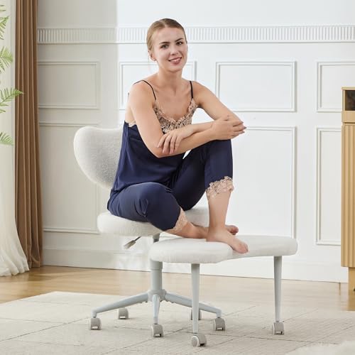 Ergonomic Cross Legged Chair with Wheels,360° Swivel Meditation Chair,ADHD Chair, Criss Cross Desk Chair with Lumbar Support and Adjustable Stool, Flexible Design for Fidgety Sitters, Ivory leader cattle