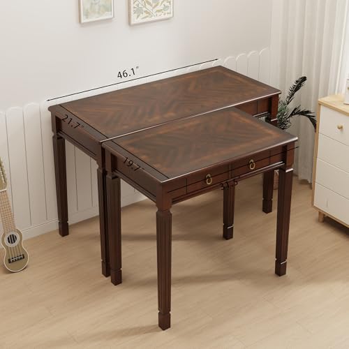 LEEMTORIG Traditional Solid Wood Writing Desk, Small Secretary Desk with 2 Drawers, Mahogany Desk Cherry Wood Writing Table for Home Office, 31.5" W French Provincial Desk, Cherry Walnut SSZ-D1258 LEEMTORIG