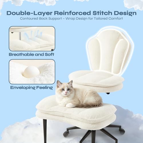 Pinmoco Ergonomic Cross Legged Office Chair for ADHD, Kneeling Chair with 360° Swivel Wheels and Reversible Seating for Meditation, Adjustable Height and Seat Deapth, Teddy Fabric, White Pinmoco