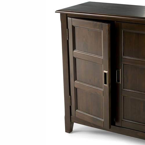 SIMPLIHOME Burlington SOLID WOOD 30 inch Wide Transitional Low Storage Cabinet in Mahogany Brown for the Living Room, Entryway and Family Room SIMPLIHOME