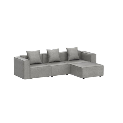 Acanva Luxury Modular Sectional Living Room Sofa Set, Modern Minimalist Style Couch with Ottoman and Chaise, L-Shape, Chenille Grey