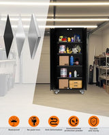 72 in Tall Garage Storage Cabinet – 600 LB Capacity Metal Tool Cabinet with Magnetic Lock, 4 Adjustable Shelves & Wheels, Heavy-Duty Steel Storage for Workshop, Home & Office Garvee