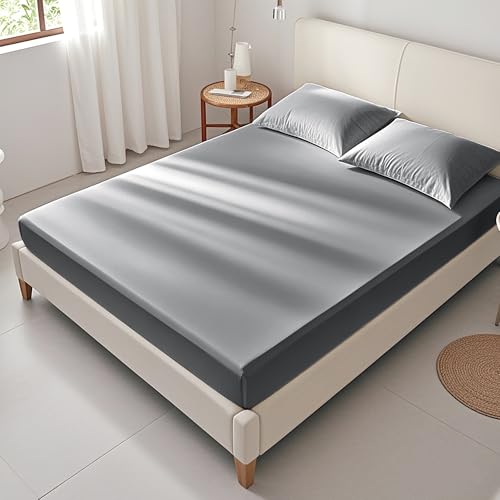 FreshCulture Full Fitted Sheet Only – Premium Hotel-Quality Fitted Sheet for Full Bed – Ultra Soft & Breathable Brushed Microfiber – Elegant Black Box Packaging (Dark Grey) FreshCulture