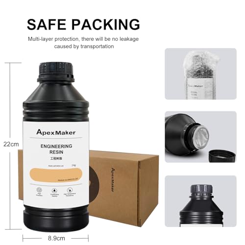 ApexMaker 3D Printer Engineer Resin 395-405nm High Hardness Photopolymer Resin, Used for 3D Printing of Functional Gadgets and Models for 4K 8K LCD/DLP 3D Printer(Engineer Orange,1000g)