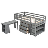 Harper & Bright Designs Kids Low Loft Bed with Rolling Desk and Storage Cabinet, Twin Size Wood Loft Bed Frame with Bookshelf (Grey, Twin) Harper & Bright Designs