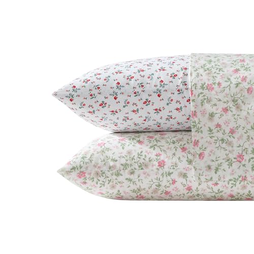 Laura Ashley - Twin XL Sheet Set, Super Soft Cotton Percale Bedding Set with Matching Sham, Oeko-Tex Certified (Aylesmore Ditsy Red, Twin XL) Laura Ashley