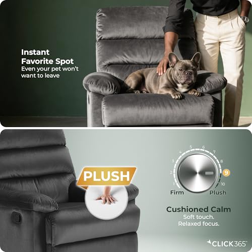 Click365 Davis Graphite Gray Recliner Chair, Upholstered Push-Back Recliner with Padded Arms, Living Room Lounge Chair for TV, Reading or Gaming
