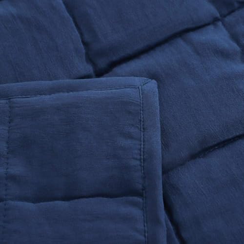 EMME Quilts Twin Size Bedding Sets Navy Blue Bedspread, Lightweight Soft Pre-Washed Quilt Comforter, 2 Piece, Cozy Reversible Coverlet with Pillow Sham for All Season (Square Pattern,66"x90") EMME