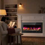 36" Electric Fireplace Insert, 1500W Wall Mounted & Recessed Fireplace Heater with Remote & Touch Screen, Adjustable Flame Color & Brightness, 12H Timer, Low Noise Electric Fireplace for Indoor Use Aidoly