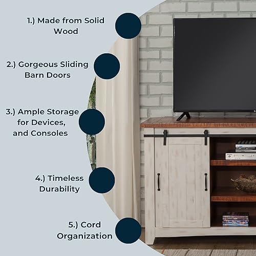 Martin Svensson Home Rustic 65” Solid Wood TV Stand with Storage, White and Aged Distressed Pine Martin Svensson Home