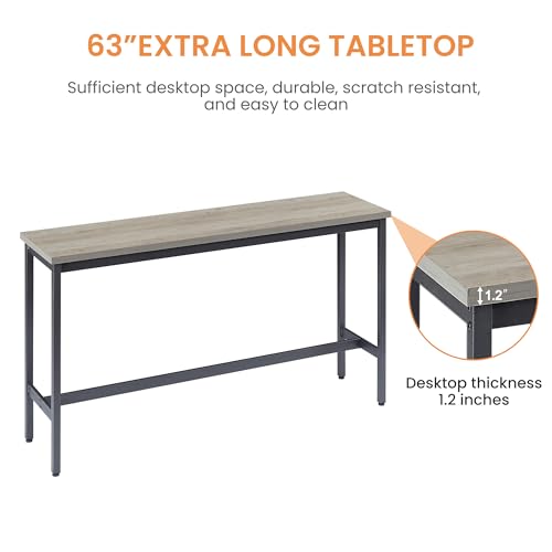 Elevon Grey Industrial Long Bar Table Set with 3 PU Upholstered Stools - WoodArtSupply