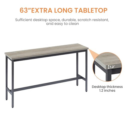 Elevon Grey Industrial Long Bar Table Set with 3 PU Upholstered Stools - WoodArtSupply