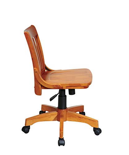 OSP Home Furnishings Deluxe Armless Wood Banker's Desk Chair with Adjustable Height, Locking Tilt, and Heavy Duty Base, Fruitwood OSP Designs