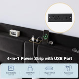 Allewie Queen Size Platform Bed Frame with Charging Station & Storage Headboard, Upholstered Velvet Wingback Design & USB Port, Strong Wooden Slats Support, No Box Spring Needed, Easy Assembly, Black Allewie