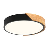 Vikaey Modern LED Ceiling Light, Minimalist Wood Flush Mount Ceiling Light Fixture, 4000K Not Dimmable, Circle Lighting Lamp with Acrylic Lampshade for Bedroom Laundry Room Hallway (Black,11.8") Vikaey