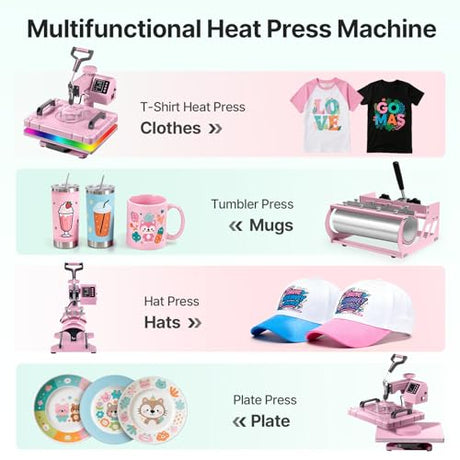 Slendor 5-in-1 Heat Press Machine, 12x15 Inch Sublimation Heat Press with 360° Swing Away, Digital T-Shirt Press with 20oz & 30oz Tumbler Press, Combo for T-Shirts, Hats, Caps & Plates Slendor