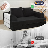 COMAX Futon Sofa Bed, Convertible Folding Sofa Bed, Boneless Couch Loveseat Corduroy with Pillows, Small Foldable Floor Couch Comfy Lounge Sleeper for Living Room Bedroom, Black COMAX