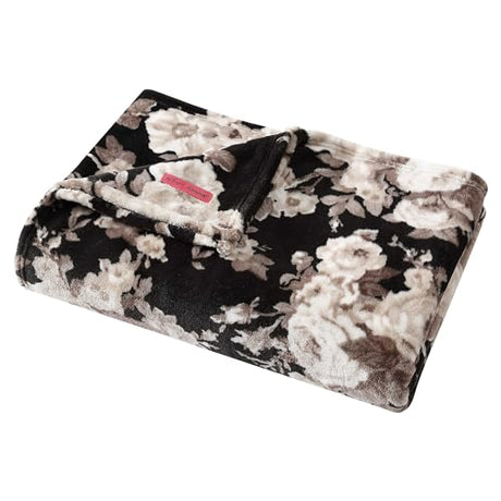 Betsey Johnson - Blanket, Ultra-Soft Plush Bedding, Warm & Cozy, Oversized Room Essentials (Vintage Floral Black, King) Betsey Johnson