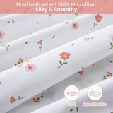 Softan Pink Floral Twin Size Sheet Set, 3 Pieces Single Bed Sheets for Girls, Cozy Microfiber Fitted Sheet with 15" Deep Pockets & Non-Slip Straps, Pink Flower Sheets & Pillowcase Set Softan