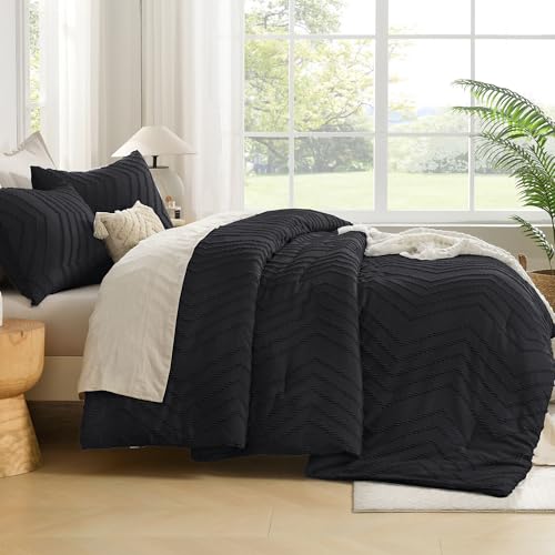 Andency Black Twin/Twin XL Comforter Set, Twin Bed Comforter for College Dorm Girls Boys Kids Boho Soft Warm Cute Comforter, 2 Pieces Aesthetic Chevron Bohemian Bedding Set Andency