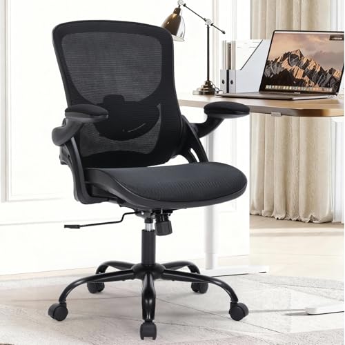 Office Chair, Ergonomic Desk Chair with Adjustable Lumbar Support, Comfy Breathable Mesh Chair with Wheels and Flip-Up Armrests, Executive Chairs for Home Office Comfortable Chair with Rolling Swivel SOERGO