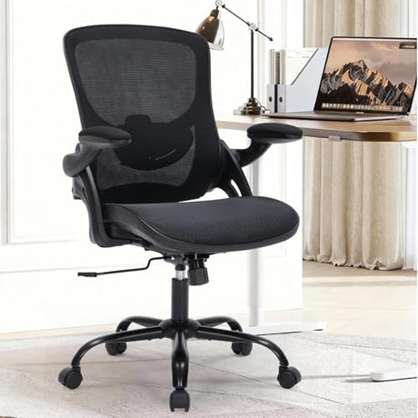 Office Chair, Ergonomic Desk Chair with Adjustable Lumbar Support, Comfy Breathable Mesh Chair with Wheels and Flip-Up Armrests, Executive Chairs for Home Office Comfortable Chair with Rolling Swivel SOERGO