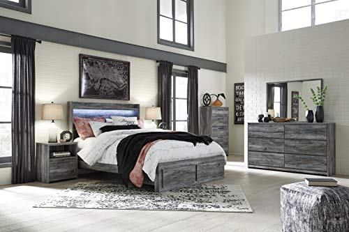 Signature Design by Ashley Baystorm Rustic Coastal 1 Drawer Nightstand with 1 Open Cubby & 2 Slim-Profile USB Charging Stations, Smoky Gray - WoodArtSupply