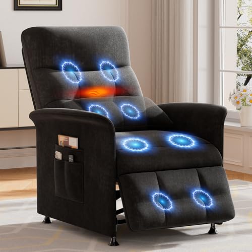 LegacyAmerhome Power Recliner Chair for Adults with Heat & Massage - Soft Fabric Electric Reclining Sofa with Remote Control, 3 Side Pockets, 180° Lay Sleeper for Living Room Home Theater, Black LegacyAmerhome